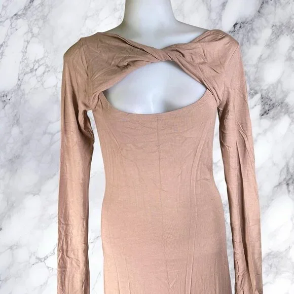 NBD Long Sleeve Midi Dress - Blush Taupe